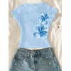 image:imageRoseSeek Girls Floral Graphic Crop Tops Tees Short Sleeve Crewneck Cute Slim Fit T Shirt Summer TopsBlue White Pink