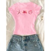 image:imageRoseSeek Girls Floral Graphic Crop Tops Tees Short Sleeve Crewneck Cute Slim Fit T Shirt Summer TopsBright Pink