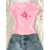 image:imageRoseSeek Girls Floral Graphic Crop Tops Tees Short Sleeve Crewneck Cute Slim Fit T Shirt Summer TopsLight Floral Pink