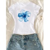 image:imageRoseSeek Girls Floral Graphic Crop Tops Tees Short Sleeve Crewneck Cute Slim Fit T Shirt Summer TopsWhite and Floral Blue