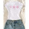 image:imageRoseSeek Girls Floral Graphic Crop Tops Tees Short Sleeve Crewneck Cute Slim Fit T Shirt Summer TopsWhite and Shell Pink