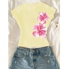 image:imageRoseSeek Girls Floral Graphic Crop Tops Tees Short Sleeve Crewneck Cute Slim Fit T Shirt Summer TopsYellow Pink White