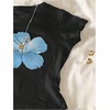 image:imageRoseSeek Girls Floral Hibiscus Graphic Tees Y2K Short Sleeve Crew Neck Casual Summer Tight ShirtBlack