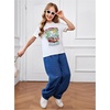image:imageRoseSeek Girls Graphic Drop Shoulder Star Print Tee Tops Short Sleeve Crew Neck Summer ShirtsTree White