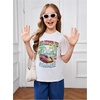 image:imageRoseSeek Girls Graphic Drop Shoulder Star Print Tee Tops Short Sleeve Crew Neck Summer ShirtsTree White