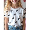 image:imageRoseSeek Girls Graphic Print Tee Shirt Round Neck Short Sleeve T Shirts Summer Cute Trendy TopsWhite Black Bow