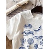 image:imageRoseSeek Girls Graphic Print Tee Shirt Round Neck Short Sleeve T Shirts Summer Cute Trendy TopsWhite and Blue