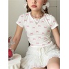 image:imageRoseSeek Girls Graphic Tee Crew Neck Letter Bow Print Crop Tops Casual Cute Short Sleeve T ShirtBowknot White