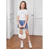 image:imageRoseSeek Girls Graphic Tee Crew Neck Letter Bow Print Crop Tops Casual Cute Short Sleeve T ShirtWhite and Blue