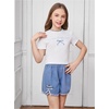 image:imageRoseSeek Girls Graphic Tee Crew Neck Letter Bow Print Crop Tops Casual Cute Short Sleeve T ShirtWhite and Blue