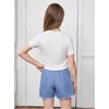 image:imageRoseSeek Girls Graphic Tee Crew Neck Letter Bow Print Crop Tops Casual Cute Short Sleeve T ShirtWhite and Blue