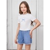 image:imageRoseSeek Girls Graphic Tee Crew Neck Letter Bow Print Crop Tops Casual Cute Short Sleeve T ShirtWhite and Blue