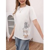 image:imageRoseSeek Girls Graphic Tees Short Sleeve Bow Print Tee Tops Crew Neck Drop Shoulder Casual Summer T ShirtsCat Print White
