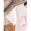 image:imageRoseSeek Girls Graphic Tees Short Sleeve Bow Print Tee Tops Crew Neck Drop Shoulder Casual Summer T ShirtsWhite Pink Bow