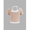image:imageRoseSeek Girls Halter Crop Tops Colorblock Bowknot Fake Two Piece Cute Summer T Shirt Y2k Tops TrendyApricot