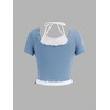 image:imageRoseSeek Girls Halter Crop Tops Colorblock Bowknot Fake Two Piece Cute Summer T Shirt Y2k Tops TrendyBlue and White