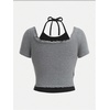 image:imageRoseSeek Girls Halter Crop Tops Colorblock Bowknot Fake Two Piece Cute Summer T Shirt Y2k Tops TrendyDark Grey