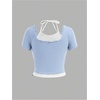 image:imageRoseSeek Girls Halter Crop Tops Colorblock Bowknot Fake Two Piece Cute Summer T Shirt Y2k Tops TrendyLight Blue