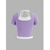image:imageRoseSeek Girls Halter Crop Tops Colorblock Bowknot Fake Two Piece Cute Summer T Shirt Y2k Tops TrendyMauve Purple