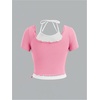 image:imageRoseSeek Girls Halter Crop Tops Colorblock Bowknot Fake Two Piece Cute Summer T Shirt Y2k Tops TrendyPink and White