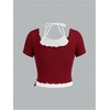 image:imageRoseSeek Girls Halter Crop Tops Colorblock Bowknot Fake Two Piece Cute Summer T Shirt Y2k Tops TrendyRed