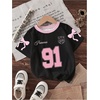 image:imageRoseSeek Girls Jersey Shirts Color Block Number Graphic Tees Short Sleeve Crew Neck Sports T ShirtPink