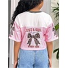 image:imageRoseSeek Girls Jersey Shirts Number Graphic Tees Half Sleeve Hip Hop Y2k Crop Tops Football JerseyPink and White