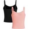 image:imageRoseSeek Girls Lace Tank Tops Ribbed Knit Sleeveless Basic Tank Shirts Cute Camisole TopsBlack and Pink