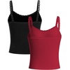 image:imageRoseSeek Girls Lace Tank Tops Ribbed Knit Sleeveless Basic Tank Shirts Cute Camisole TopsBlack and Red