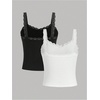 image:imageRoseSeek Girls Lace Tank Tops Ribbed Knit Sleeveless Basic Tank Shirts Cute Camisole TopsBlack and White