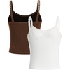image:imageRoseSeek Girls Lace Tank Tops Ribbed Knit Sleeveless Basic Tank Shirts Cute Camisole TopsWhite and Brown