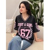 image:imageRoseSeek Girls Leopard Bows Graphic Tees Oversized Football Jersey Mesh Color Block Short Sleeve T ShirtBlack With Pink