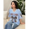 image:imageRoseSeek Girls Leopard Bows Graphic Tees Oversized Football Jersey Mesh Color Block Short Sleeve T ShirtBlue