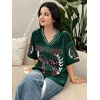 image:imageRoseSeek Girls Leopard Bows Graphic Tees Oversized Football Jersey Mesh Color Block Short Sleeve T ShirtDark Green