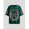 image:imageRoseSeek Girls Leopard Bows Graphic Tees Oversized Football Jersey Mesh Color Block Short Sleeve T ShirtDark Green