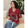 image:imageRoseSeek Girls Leopard Bows Graphic Tees Oversized Football Jersey Mesh Color Block Short Sleeve T ShirtDark Red