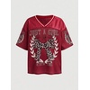 image:imageRoseSeek Girls Leopard Bows Graphic Tees Oversized Football Jersey Mesh Color Block Short Sleeve T ShirtDark Red