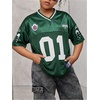 image:imageRoseSeek Girls Leopard Bows Graphic Tees Oversized Football Jersey Mesh Color Block Short Sleeve T ShirtGreen
