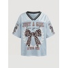 image:imageRoseSeek Girls Leopard Bows Graphic Tees Oversized Football Jersey Mesh Color Block Short Sleeve T ShirtLight Grey