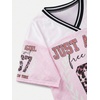 image:imageRoseSeek Girls Leopard Bows Graphic Tees Oversized Football Jersey Mesh Color Block Short Sleeve T ShirtLight Pink