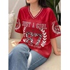 image:imageRoseSeek Girls Leopard Bows Graphic Tees Oversized Football Jersey Mesh Color Block Short Sleeve T ShirtMedium Red