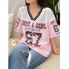 image:imageRoseSeek Girls Leopard Bows Graphic Tees Oversized Football Jersey Mesh Color Block Short Sleeve T ShirtMix Pink