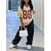 image:imageRoseSeek Girls Leopard Bows Graphic Tees Oversized Football Jersey Mesh Color Block Short Sleeve T ShirtMulticolor Brown