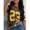 image:imageRoseSeek Girls Leopard Bows Graphic Tees Oversized Football Jersey Mesh Color Block Short Sleeve T ShirtMulticolor Cheetah