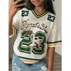 image:imageRoseSeek Girls Leopard Bows Graphic Tees Oversized Football Jersey Mesh Color Block Short Sleeve T ShirtMulticolor Green