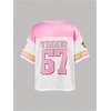 image:imageRoseSeek Girls Leopard Bows Graphic Tees Oversized Football Jersey Mesh Color Block Short Sleeve T ShirtMulticolor Pink