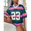 image:imageRoseSeek Girls Leopard Bows Graphic Tees Oversized Football Jersey Mesh Color Block Short Sleeve T ShirtPink Green