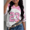 image:imageRoseSeek Girls Leopard Bows Graphic Tees Oversized Football Jersey Mesh Color Block Short Sleeve T ShirtPink White