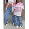 image:imageRoseSeek Girls Leopard Bows Graphic Tees Oversized Football Jersey Mesh Color Block Short Sleeve T ShirtPink White