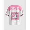image:imageRoseSeek Girls Leopard Bows Graphic Tees Oversized Football Jersey Mesh Color Block Short Sleeve T ShirtPink White